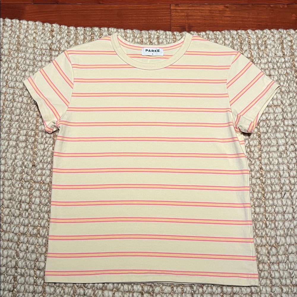 Parker Cream Stripe Cotton T-Shirt